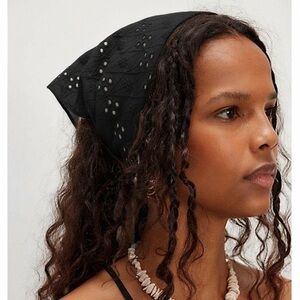 NWT New Free People Claro Eyelet Cotton Black Hair Scarf